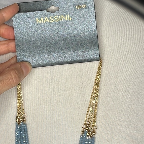 NWT Massini Multi Strand Beaded Necklace Gold Tone Aqua Blue - Picture 5 of 6